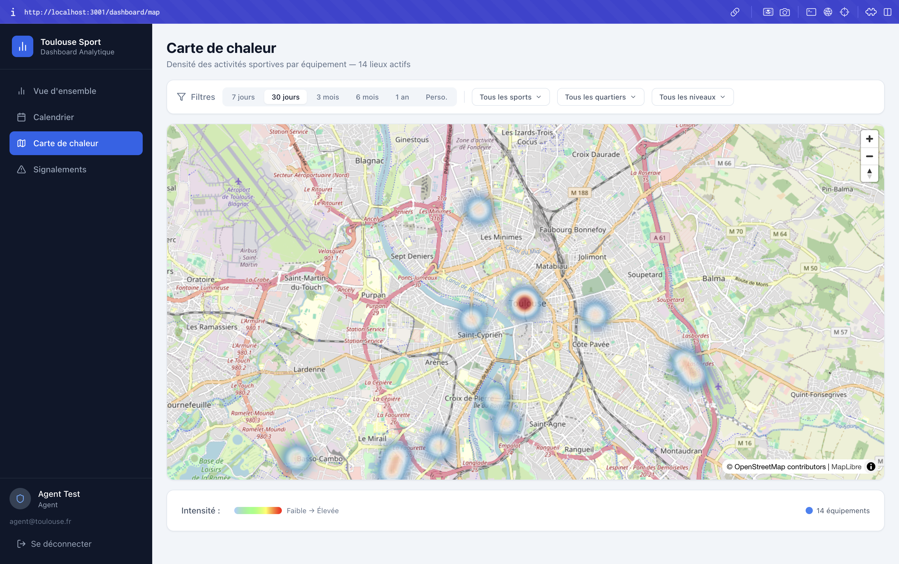 Dashboard - Carte de chaleur Toulouse
